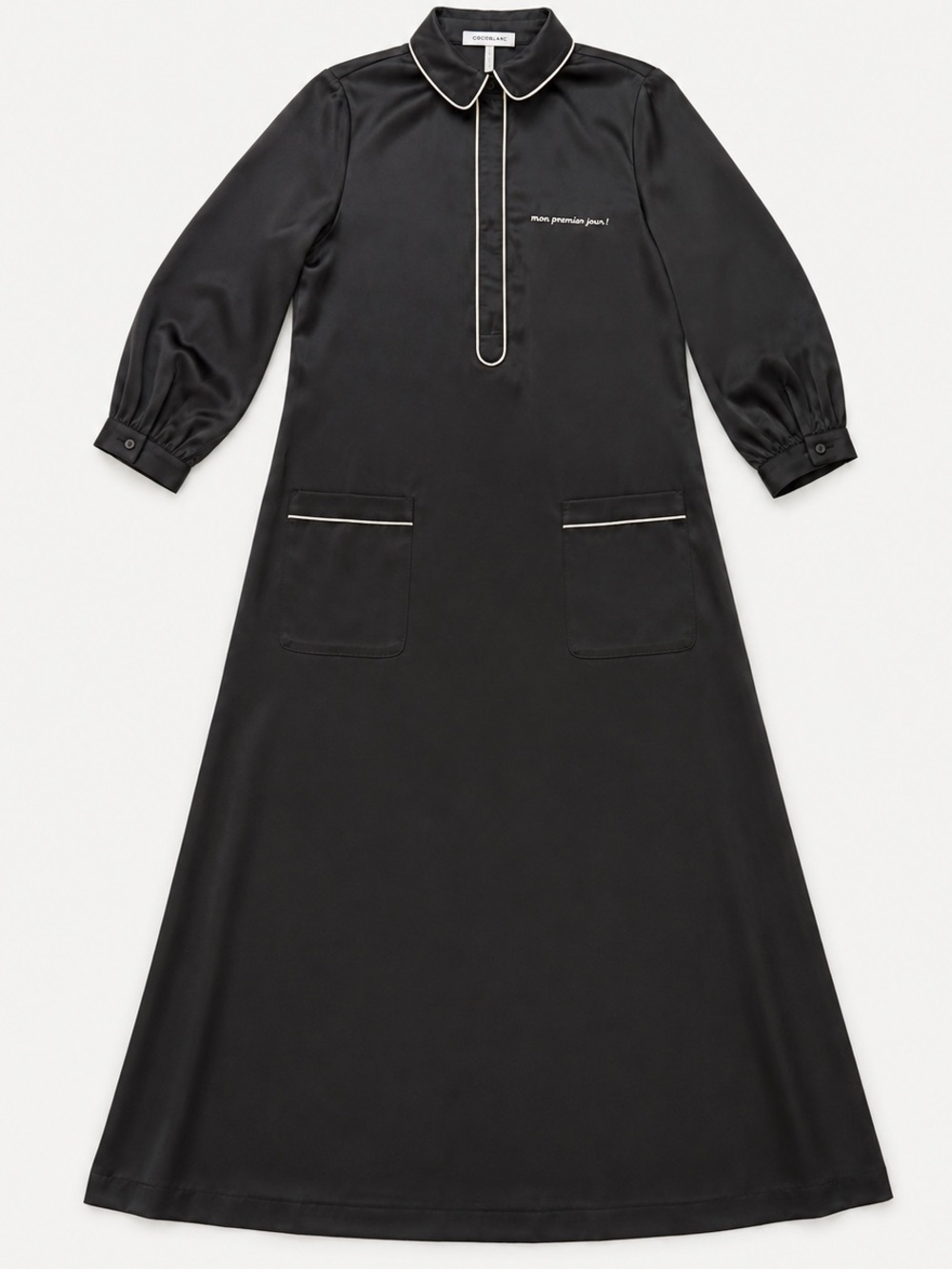 Coco Blanc Black Satin Maxi Shirt Dress Size 16 NWT